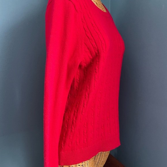 Talbots Red Cable Knit Women’s Sweater Crew Neck Size Large Cotton Blend - Picture 2 of 11